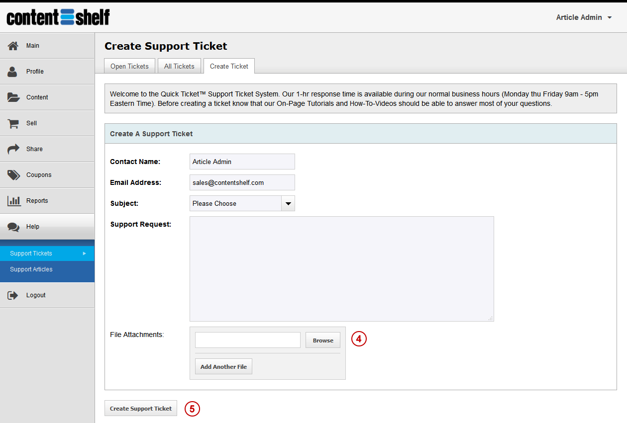 Creating a Support Ticket